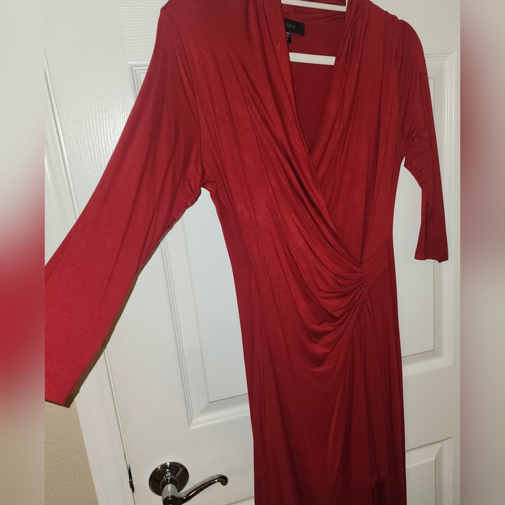 Karen Kane Red Dress. Gathered sides